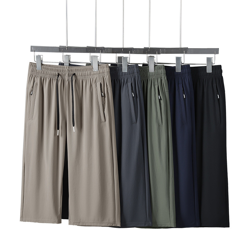 Ice Silk Pants Men's Summer Thin Men's Casual Breathable Straight Loose Cropped Pants Quick-Drying Air-Conditioned Sports Shorts