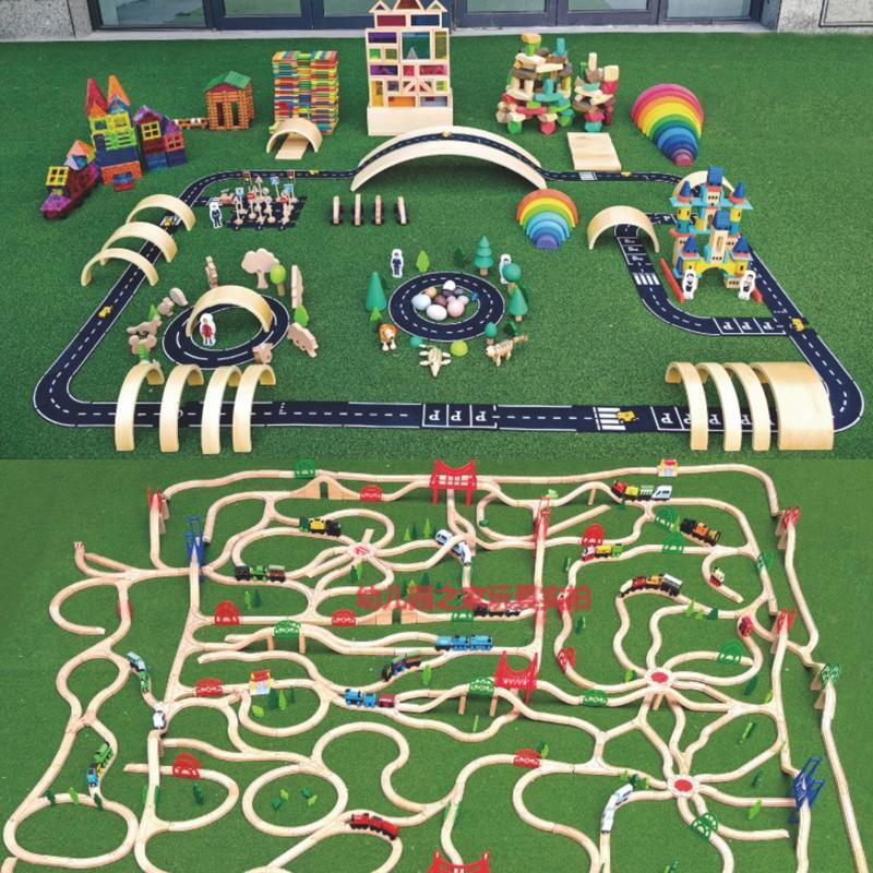 幼儿园建构区材料中大型汽车轨道搭建积木套装儿童拼搭游戏木制
