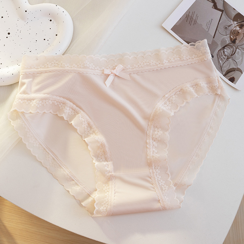 Ropa interior de encaje para mujer sin costuras estilo de verano fino de seda de hielo algodón antibacteriano sexy ropa interior de niña pura y fresca