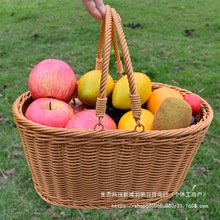 仿藤篮塑料提手购物篮菜篮子采摘果篮零食收纳筐便携式果蔬编织篮