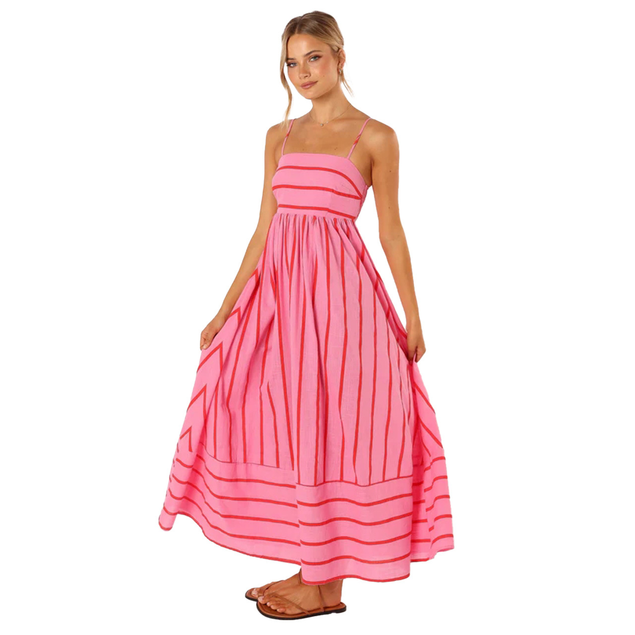210g Weight Midi Dress Dress Length Type Sleeveless Sleeve Length Strap Dress, Regular Dress Dresses Type Spandex, Polyester Fabric Type Mid Waist Waist Line Daily Occasion Strap Neckline Regular Fit Fit Type Stripe Pattern Summer, Spring Season Women's Gender Elegant, Streetwear Style Wholesale Women's Elegant Streetwear Stripe Daily Strap Sleeveless Strap Dress Regular Dress 15