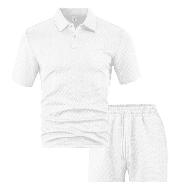 Cross-Border Men's Jacquard Short-Sleeved Suit with Lapel and Five-Quarter Shorts, Casual Sports Men's Summer Ready-To-Ship Running Suit