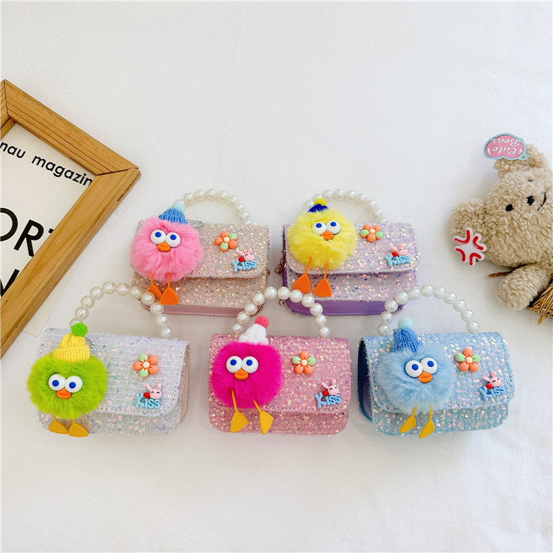 Nuevo estilo occidental de los niños bolsa de estilo de dibujos animados de las muchachas bolsa de mensajero estilo coreano perla bolso niñas monedero