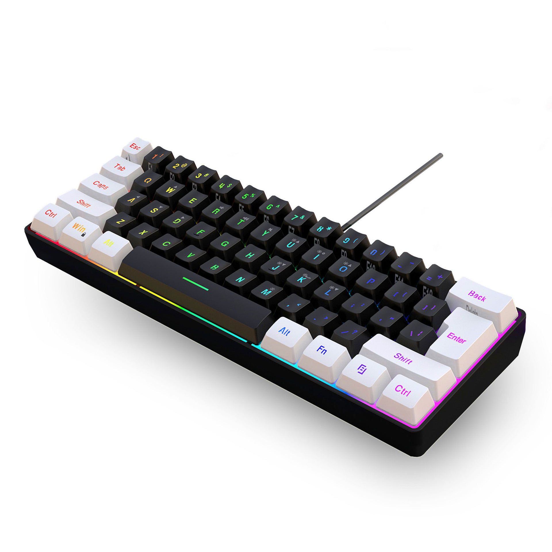 Wired 61 key thin film white and black design, mini gaming keyboard with simple mechanical feel, laptop desktop_voghion.com