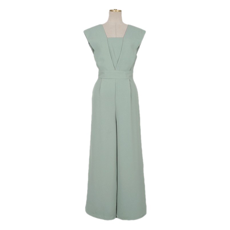 Mono de estilo coreano con cuello cuadrado, cintura entallada, efecto adelgazante, ropa de mujer transfronteriza, novedad de verano, pantalones anchos con bolsillos, elegante y con estilo.