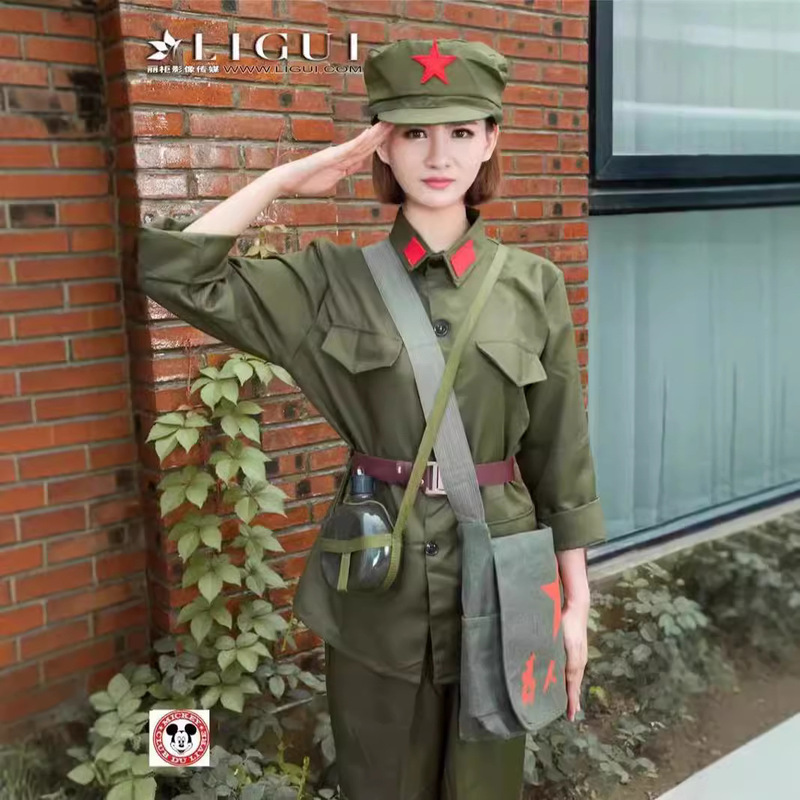 Red Army Green Military Uniform Performance Costume Eighth Route Army Red Guards Anti-Japanese War Clothing Liberation Hat Performance Military Uniform