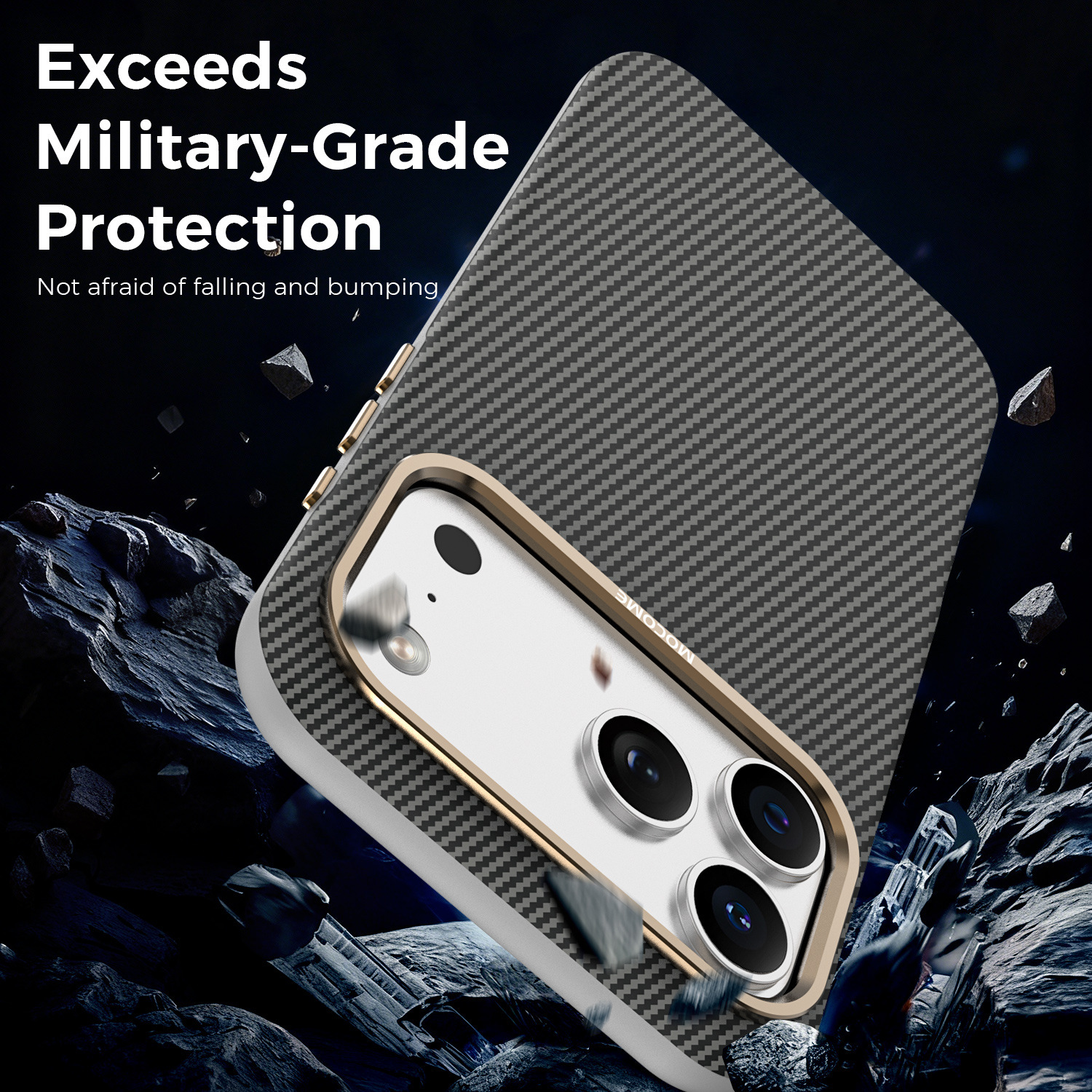 Ốp lưng iPhone chống sốc sợi Kevlar nam châm MagSafe vòng kim loại bảo vệ camera — Cam, Đen, Xám, Xanh đậm chi tiết 36