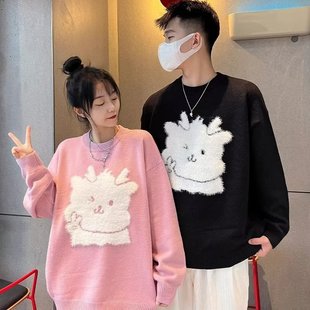 Trendy brand cartoon plush sweater men's and women's Hong Kong style loose lazy style New Year dragon year couple wear sweater annual meeting wear