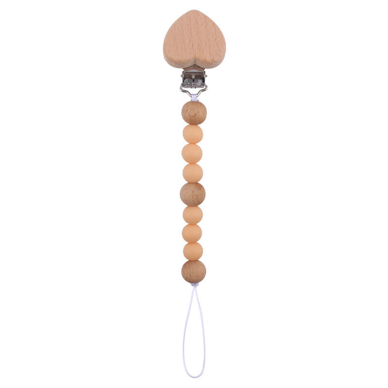 Nuevo bebé herramientas de haya melocotón corazón chupete clip Cadena de chupete cadena creativa bebé cuentas de silicona anti-gota cadena