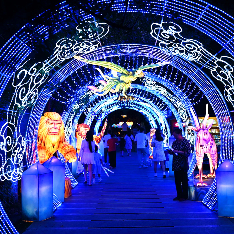 时光隧道LED发光圆拱造型彩灯户外防水亮化景观装饰雪花月亮拱门