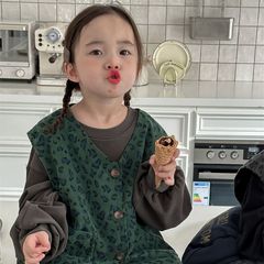 Jiaye Children's Products 2024 Children's Spring Corduroy Leopard Print Vest Men's and Women's Baby Forest Loose Jacket Vest Waistcoat