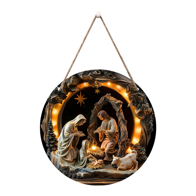 現物クリスマス祝日装飾品木製イエス誕生標識クリスマスツリーペンダント木製イエス洗礼看板|undefined