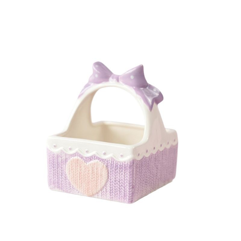 Cesta de cerámica rosa de corazón de niña Cesta de almacenamiento de flores para el hogar Cesta de almacenamiento de flores azules