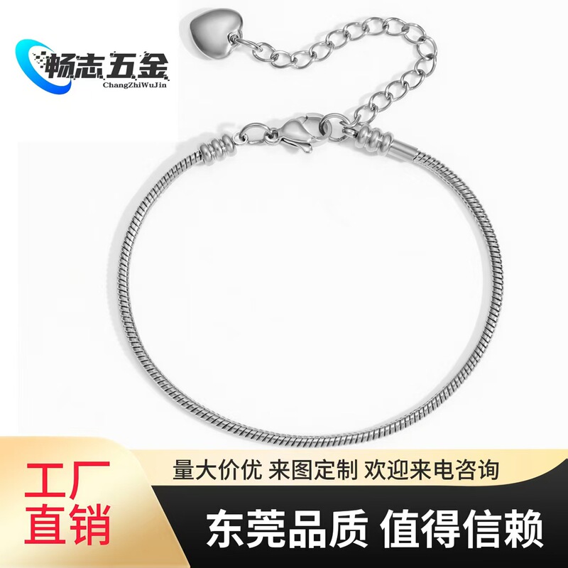 European and American Hot-Selling Pandora Titanium Steel Snake Bone Bracelet for Women 2025 Autumn 3D Hard Gold Accessories Round Snake Adjustable Chain