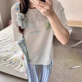 女童灰色韩版纯棉t恤短袖中大童字母夏季学院风宽松半袖百搭上衣