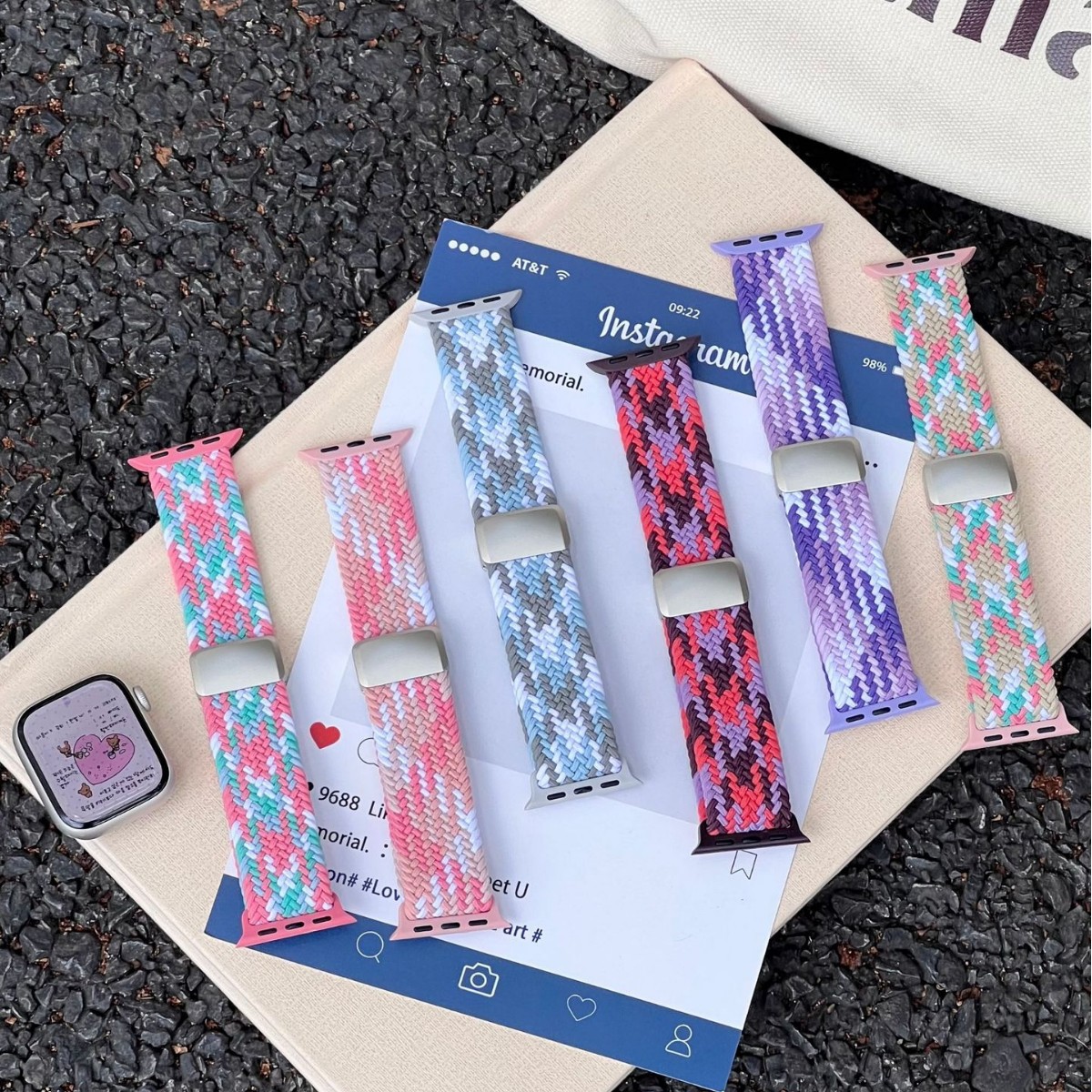 For Apple Watch s10 Generation Classic Nylon Braided Magnetic Star Buckle Series iwatchs9876 Strap for Women