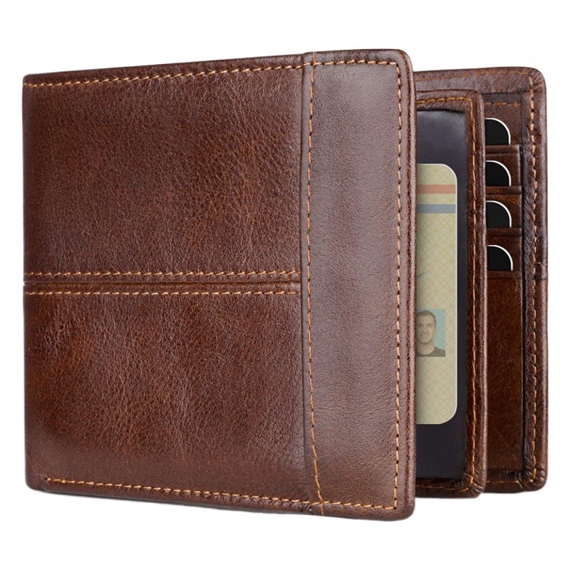 Comercio exterior popular Cartera de gran capacidad primera capa billetera corta RFID al por mayor billetera de fibra de carbono billetera de piel de vaca para hombres