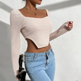 Весенний летний сексуальный трикотажный короткий свитер, лонгслив, европейский стиль, в обтяжку