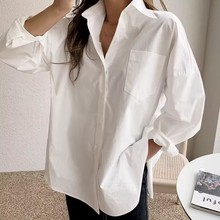 白色长袖衬衫女宽松百搭年春季新款韩版设计感小众中长款上衣盐系