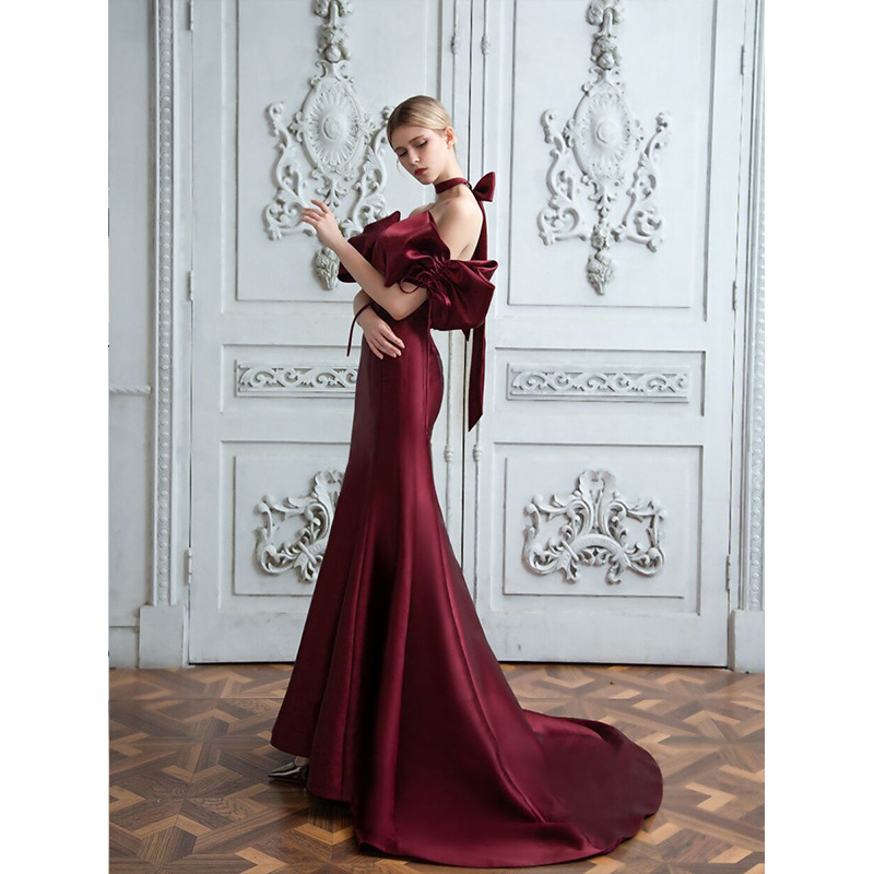 AliExpress Amazon Foreign Trade Wine Red Toast Dress Bride Fishtail Elegant Slim Banquet Evening Dress Wedding Dress AliExpress Amazon Foreign Trade Wine Red Toast Dress Bride Fishtail Elegant Slim Banquet Evening Dress Wedding Dress