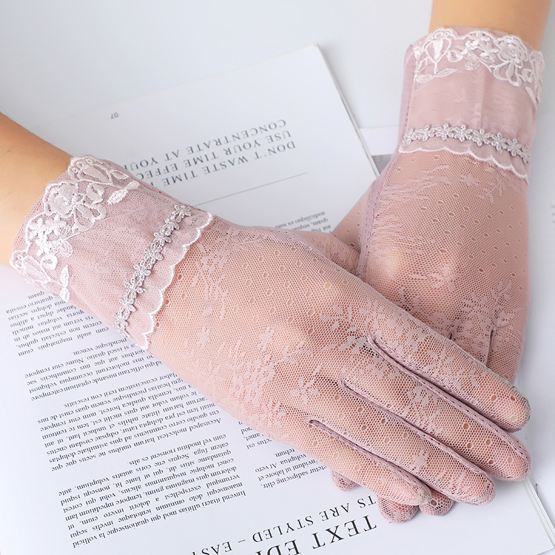 Guantes de protección solar de primavera y verano guantes de pantalla táctil de encaje conducción de las mujeres transpirable al aire libre protección solar guantes de equitación