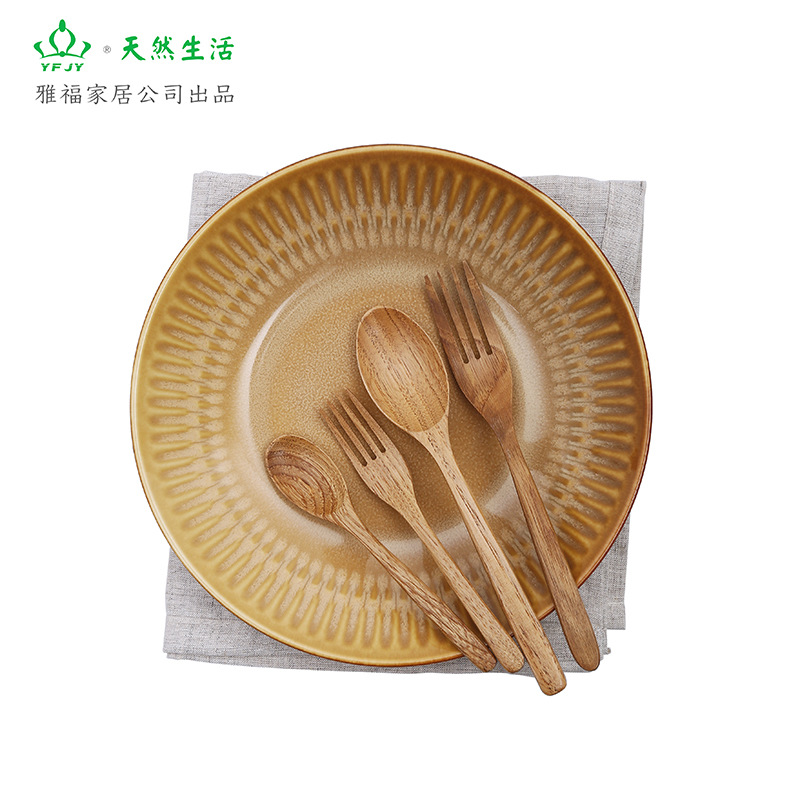 wusang吾桑日式勺叉套装 栗木勺子叉子四件套木质野餐便捷式餐具