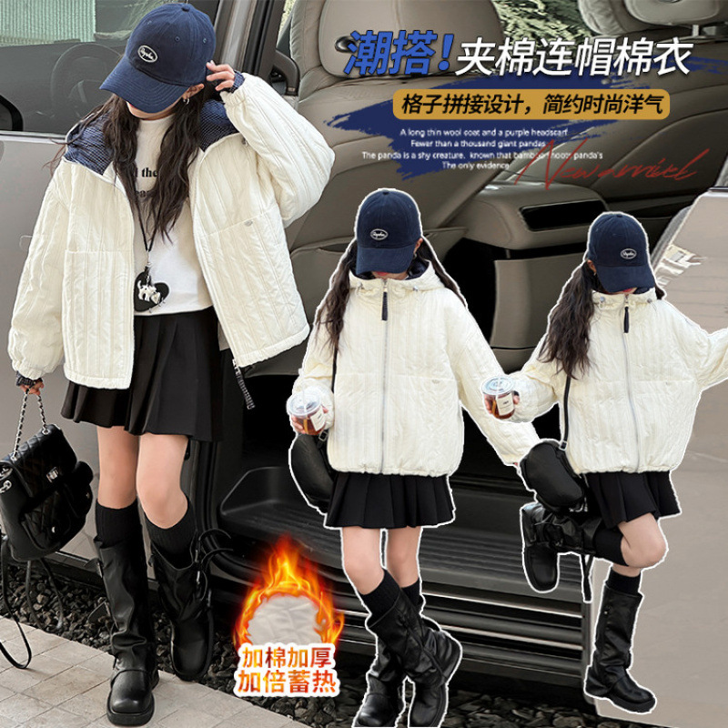 现货代发女童中大童2025秋冬新款韩版88055绗线夹棉棉衣