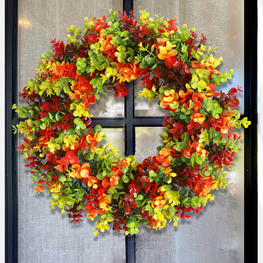 Címbalo verde primavera guirnalda colorido eucalipto primavera guirnalda verano decoración del hogar simulación planta puerta guirnalda