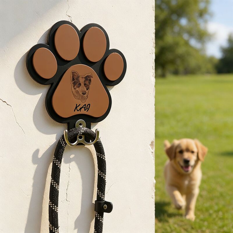 Cross-Border Hot-Selling Wooden Crafts Pendant Creative Cartoon Wooden Dog Paw Print Wall Hook Pet Leash Hook