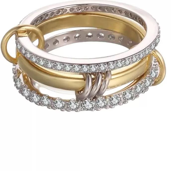 Cross-border explosions stainless steel ring interlocking full diamond zircon ring two-color multi-element new cross-border explosives