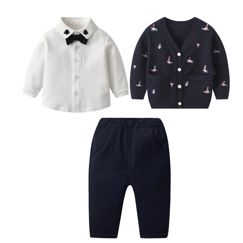 Boys' suit Spring and Autumn New Korean Embroidered White Shirt Gentleman's Dress Baby One-year-old Banquet Suit