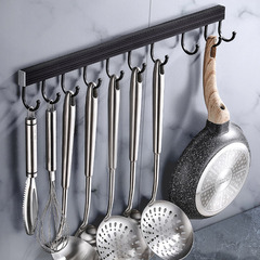 Hole-free Space Aluminum Kitchen Spatula Pot Ladle Storage Hook Black Shelf Cooking Utensil Rack Clothes Hook
