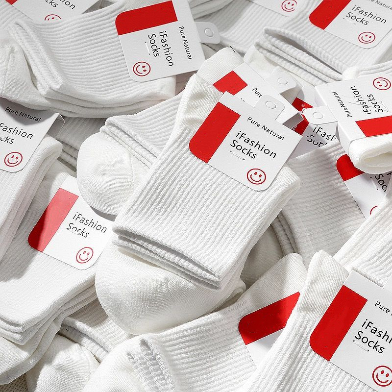 Xinjiang Cotton White Socks Men and Women Short Tube Solid Color Medium Tube Sports Socks Student Socks All-match Short Tube Medium Tube Trendy