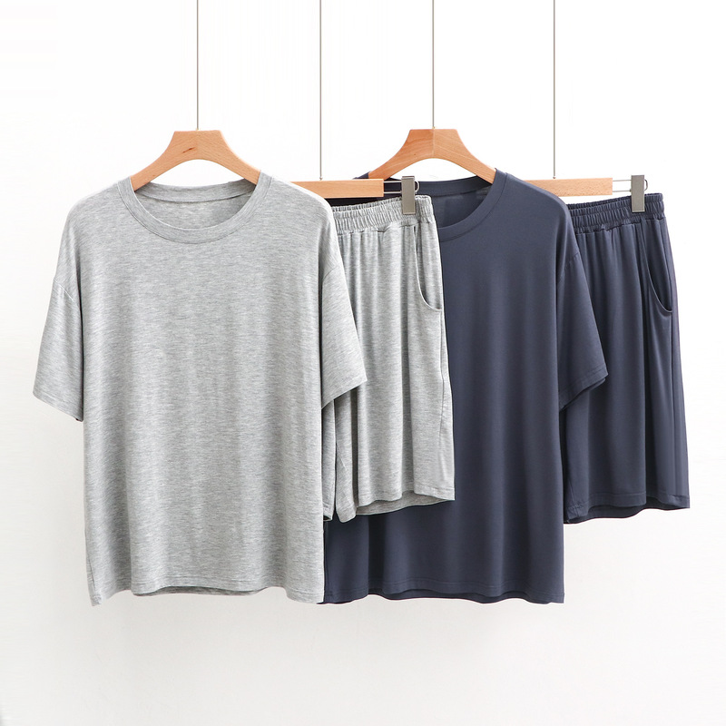 Modal Men's Home Wear Elastic Draped Pajamas Round Neck Short-Sleeved Shorts Large Size Casual Suit That Can Be Worn Outside