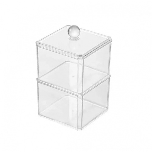 Cosmetics Cotton Swab Storage Box, Cleansing Cotton Toothpick Transparent Acrylic Bamboo Lid Storage Box, Stacking Desk Organizer