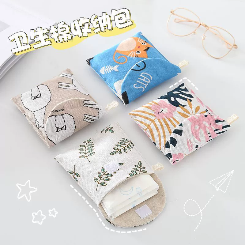 Мультяшная сумка для хранения полотенец из хлопка и льна для тети Милая гигиеническая Хлопковая сумка для хранения гигиенических полотенец Сумка Гибискус лимон оптом