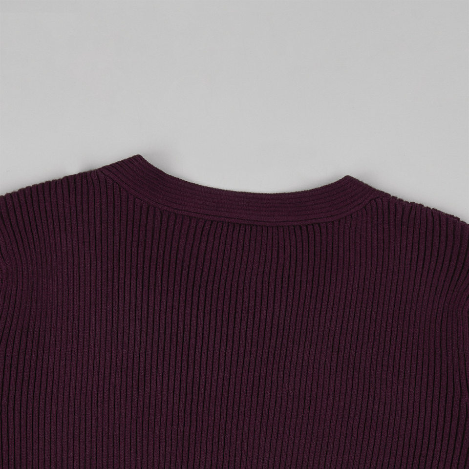 Bộ hai món áo cardigan dệt kim cổ chữ V gân sọc dài tay và chân váy dài cạp cao — Màu be, Màu tím chi tiết 9