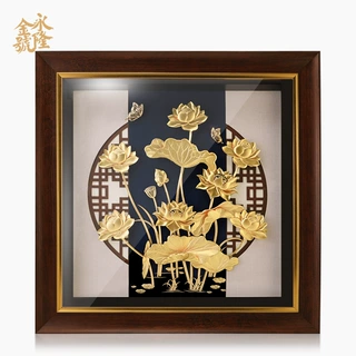 黄金金箔立体装饰画花开富贵荷花家居现代客厅乔迁礼物装修轻奢挂
