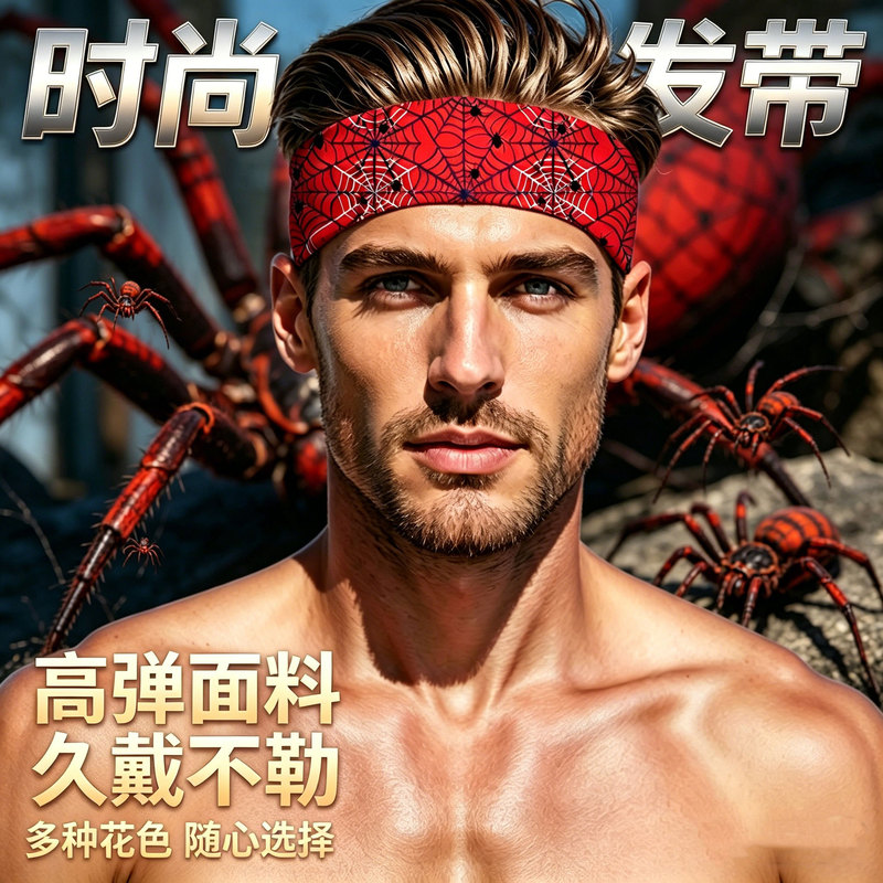 Spider Element Peripheral Sports Headband Breathable Anti-Sweat Running Headband Quick-Drying Yoga Sweat-Absorbing Sports Headband