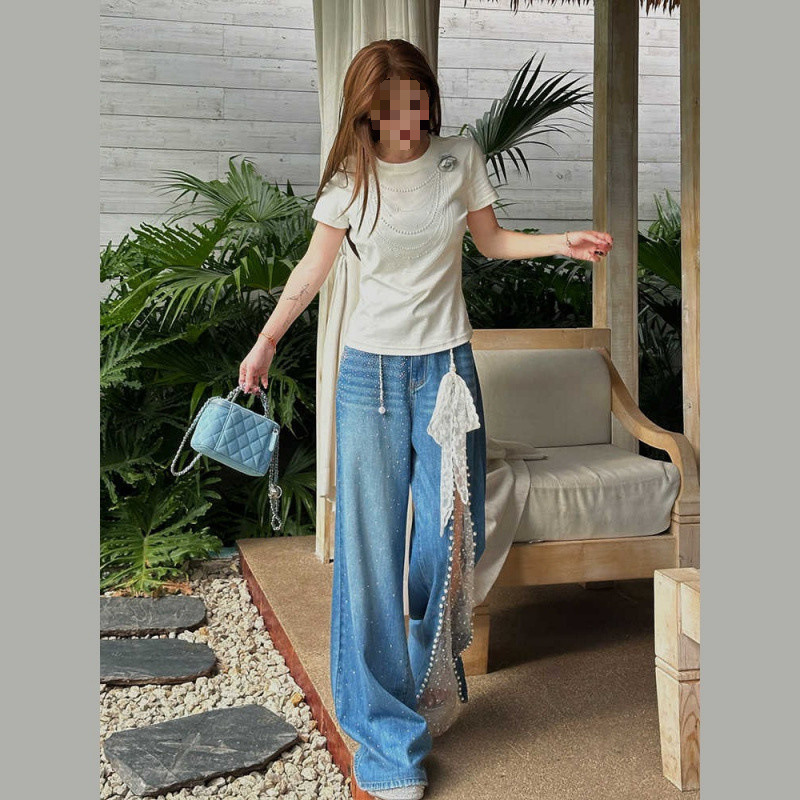 H5N2025 Summer New Fashion Versatile Loose Versatile Elegant Slimming Look Wide Leg Jeans for Women
