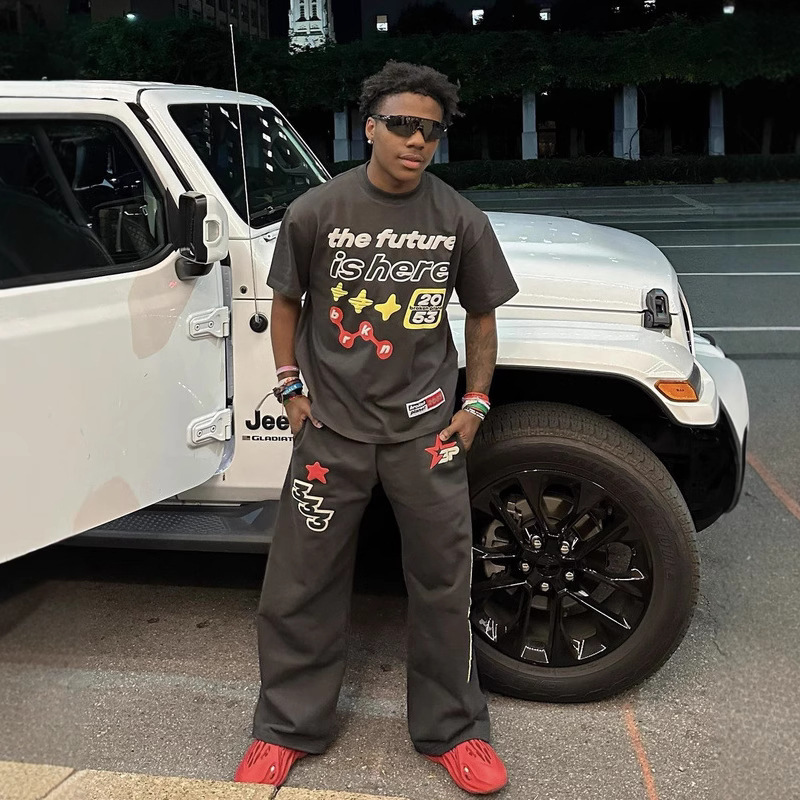 Bpm Embroidered Printed Short-Sleeved T-Shirt Broken Planet Trendy Brand Quality Hip-Hop Rap Street Sweatpants