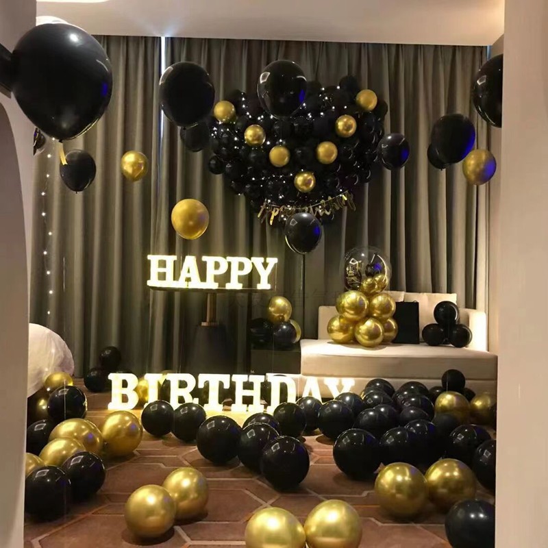 Matte black white golden balloon