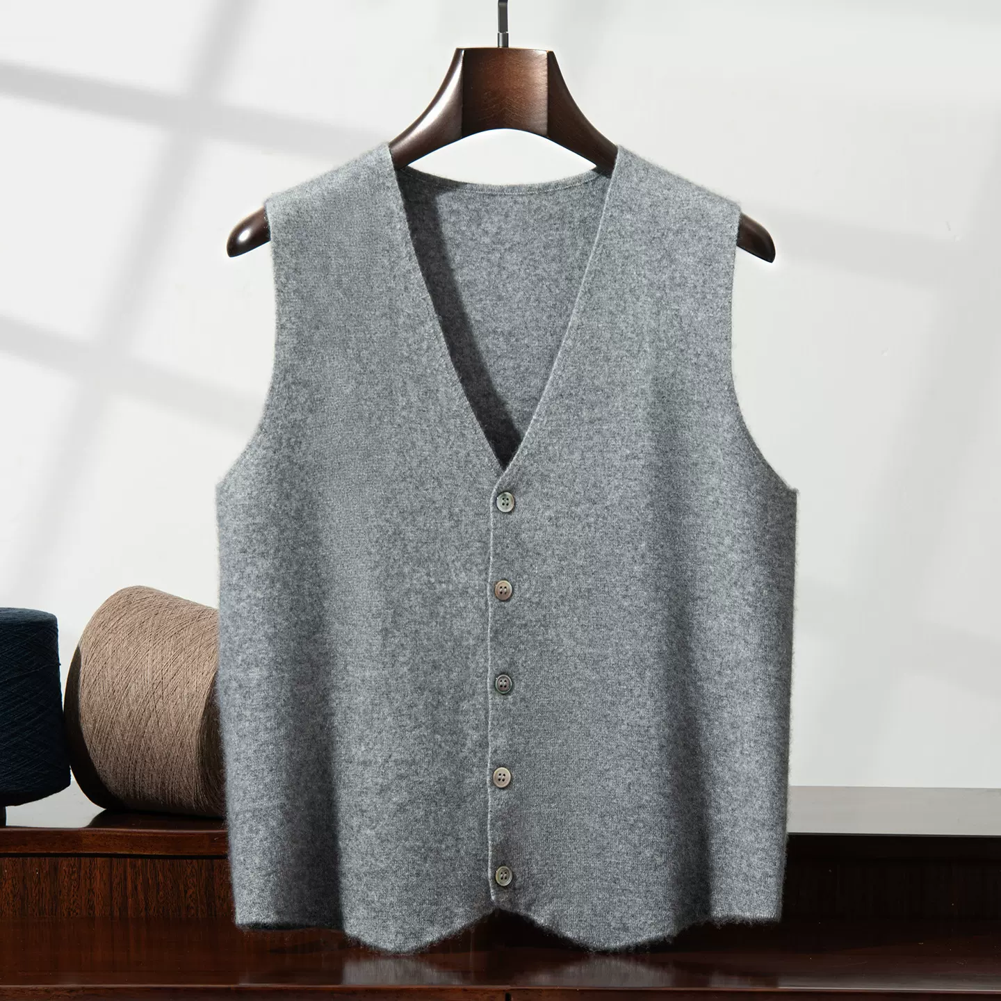 男士V领纯山羊绒衫加厚100秋冬坎肩马甲四平开衫商务休闲针织毛衣