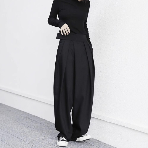 Mountain Wind Dark Black Design Loose Hook-and-Bar Suit Pants Wide Leg Floor-Length Slimming Stylish Unisex Casual Pants Trendy