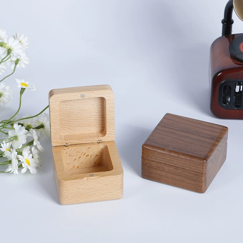 Твердая деревянная кольцевая коробка Фабрика Горячая продажа шкатулка для драгоценностей Черный орех Бук Серьги Кулон Серьги для хранения ювелирных изделий Деревянная коробка