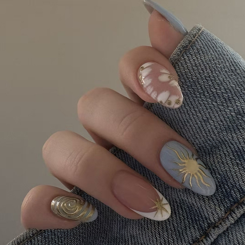 Wearable Nails Cross-Border Hot-Selling Fake Nail Stickers 3D Sun High-Quality Ins-Style Nail Tips 24 Pieces Finished Product Wholesale Wearable Nails Cross-Border Hot-Selling Fake Nail Stickers 3D Sun High-Quality Ins-Style Nail Tips 24 Pieces Finished Product Wholesale
