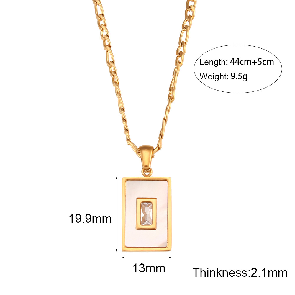Fashion Square Stainless Steel Inlay Shell Zircon Necklace