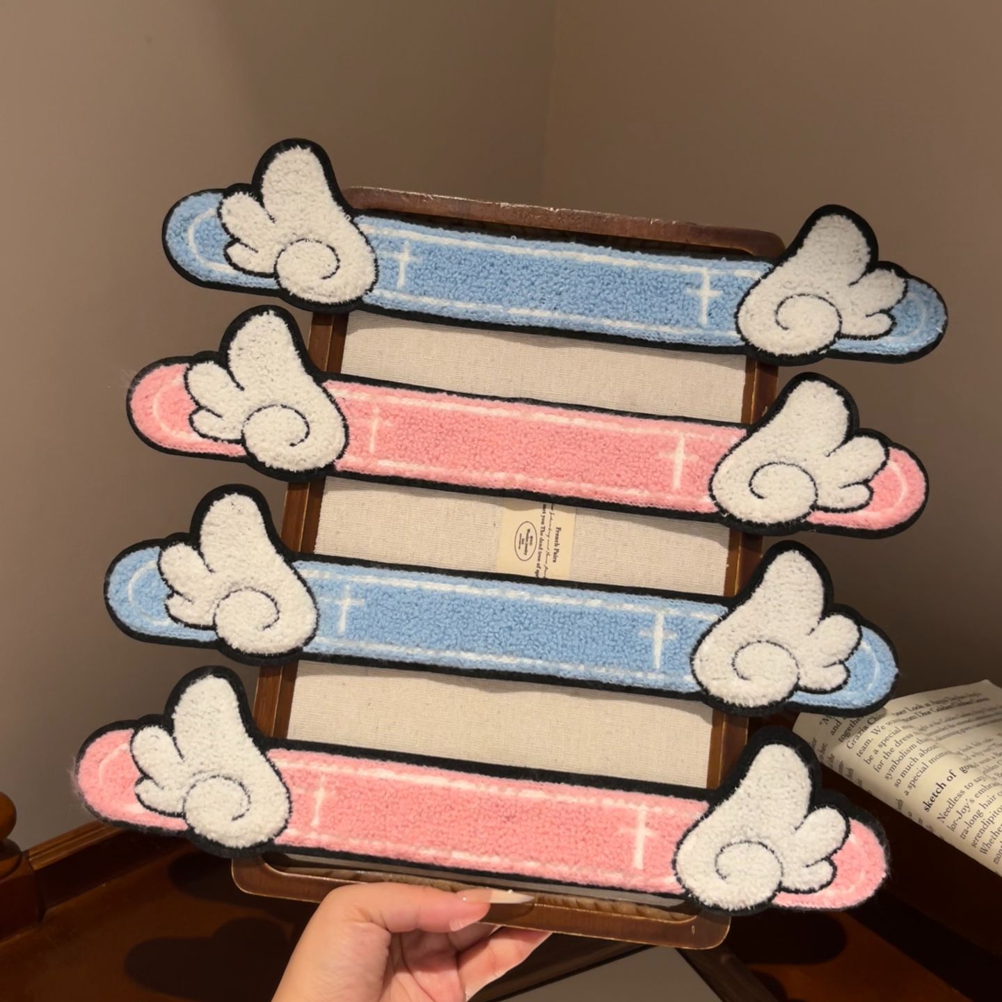 Cute angel wing hair stickers, plush cartoon bangs stickers, for fixing stray hairs, magic tape side hair accessories for girls