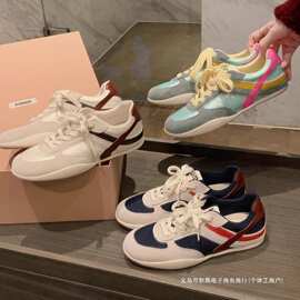 25新款拼色运动休闲鞋女百搭小白鞋复古德训阿甘鞋松弛感穿搭平跟