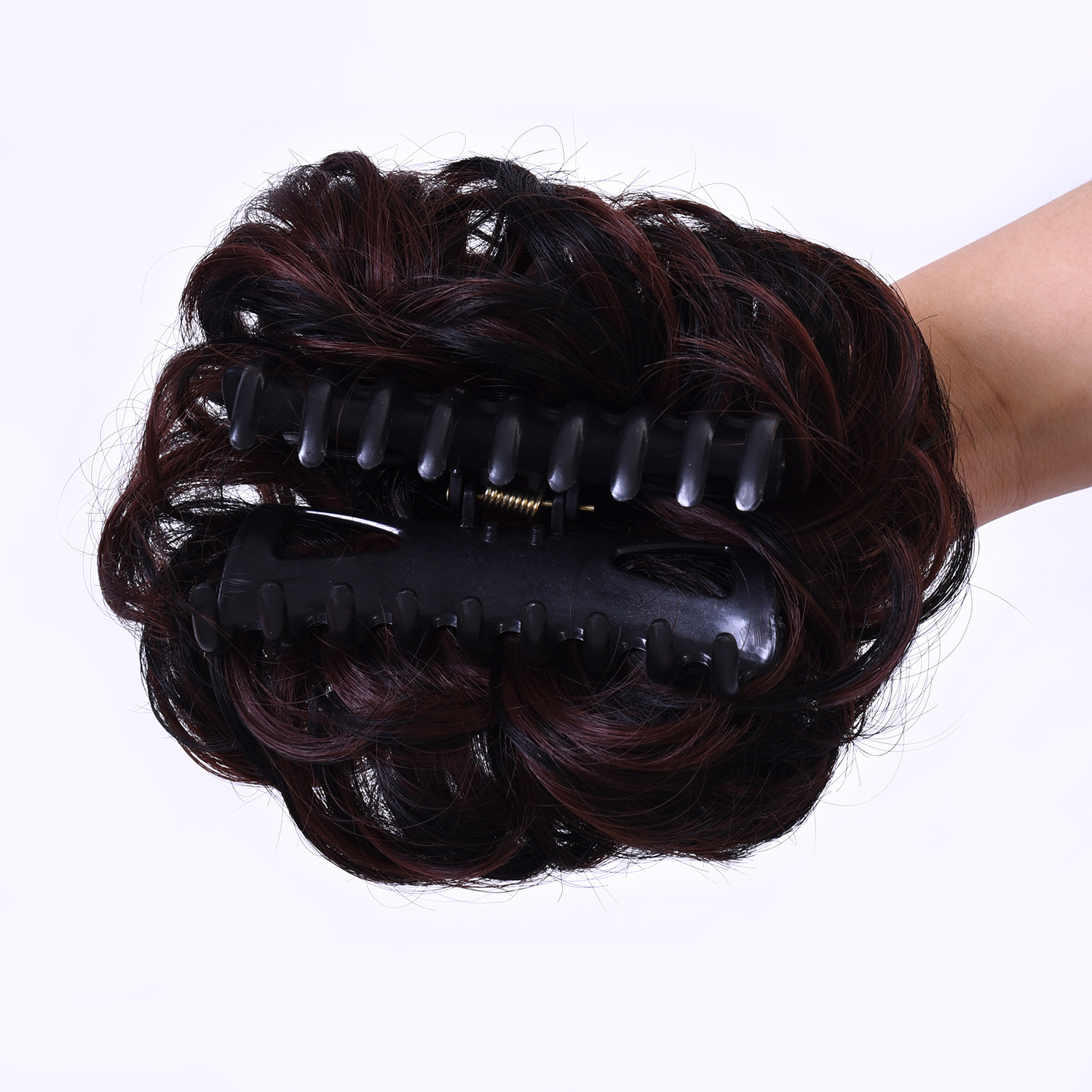 Synthetic hair female grab clip ring flower bud head lazy half bun fluffy natural hair curler wig bag_voghion.com